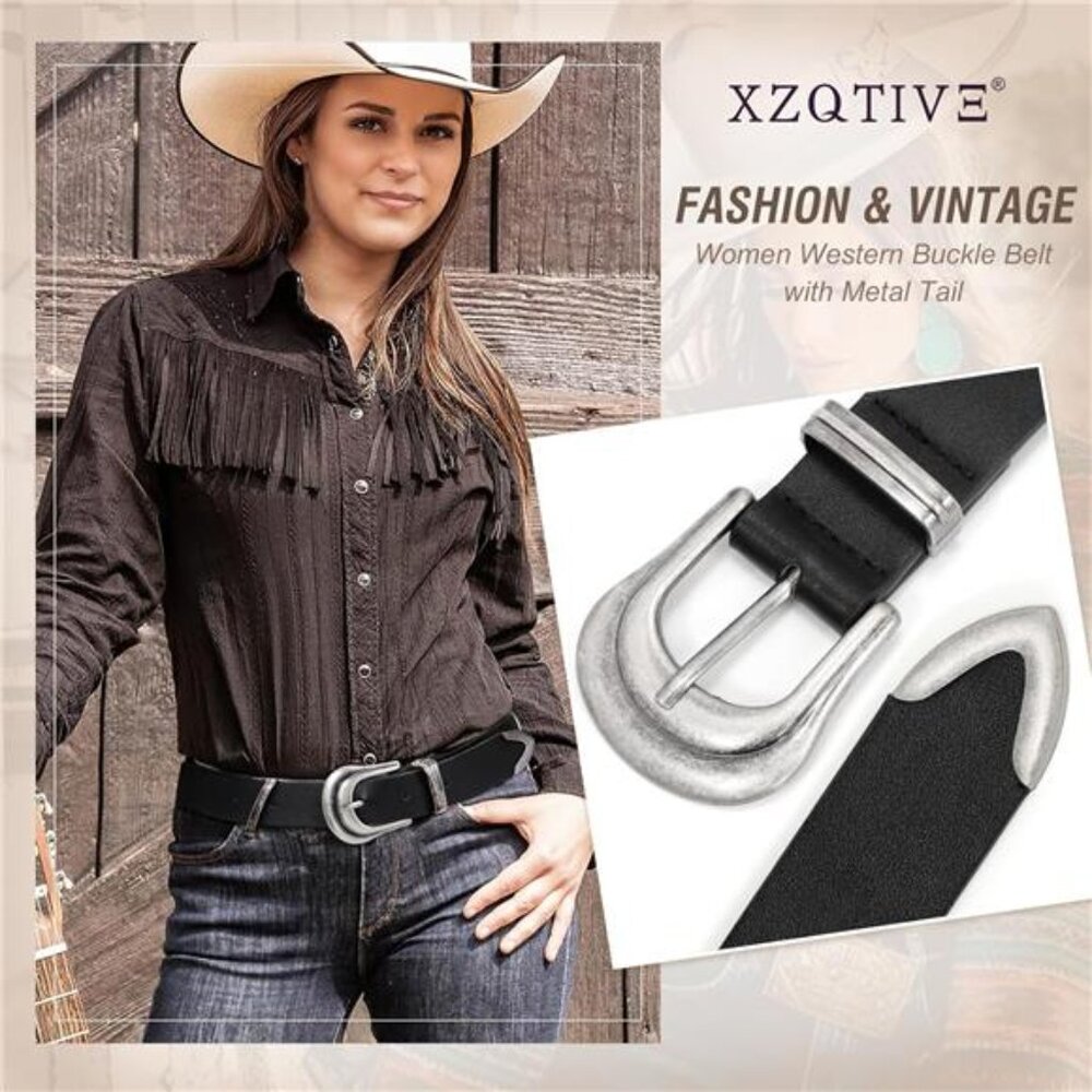 Sleek Black Belt with Silver Buckle - Picture 2 of 5